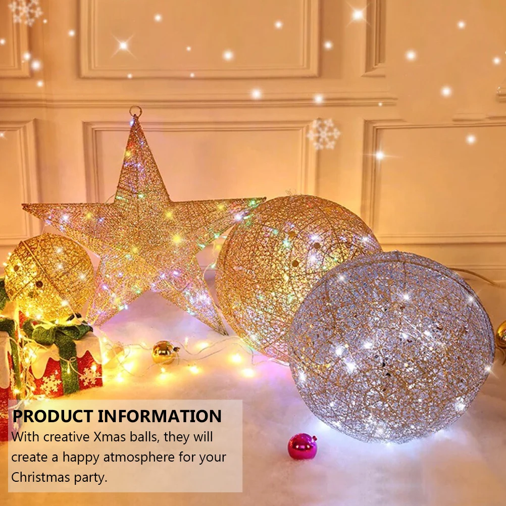 

Christmas Ball Wrought Iron Hanging Xmas Ornaments Decor Tree Silver Glitter Powder