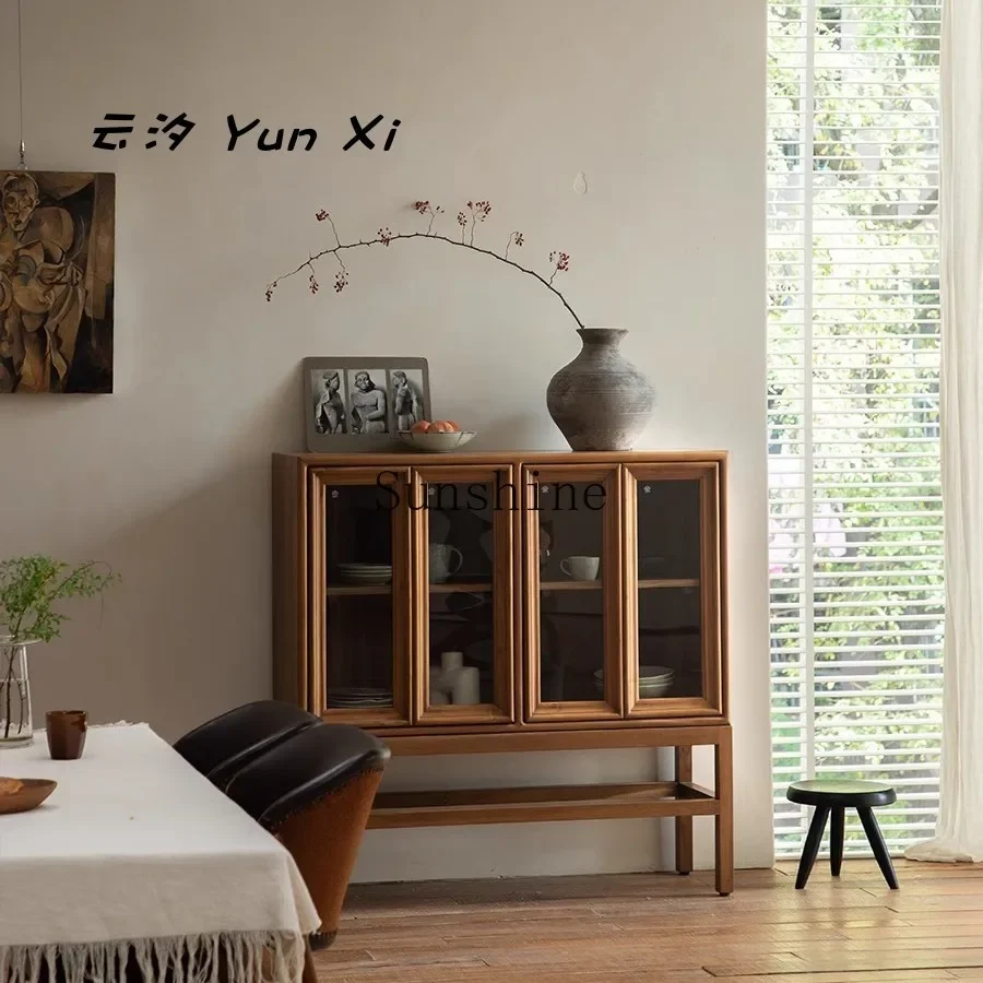 Medieval simple living room dining side cabinet retro style solid wood entrance cabinet