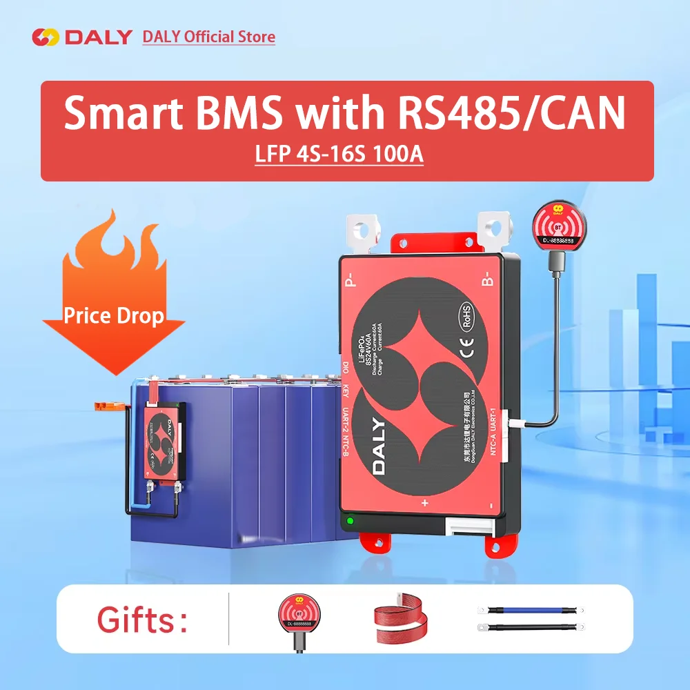 Daly Smart BMS 4S Lifepo4 12V 8S 24V 16S 48V 100A BMS Bluetooth CANBUS RS485 3.2V Battery BMS Scooter E-bike Protective Board