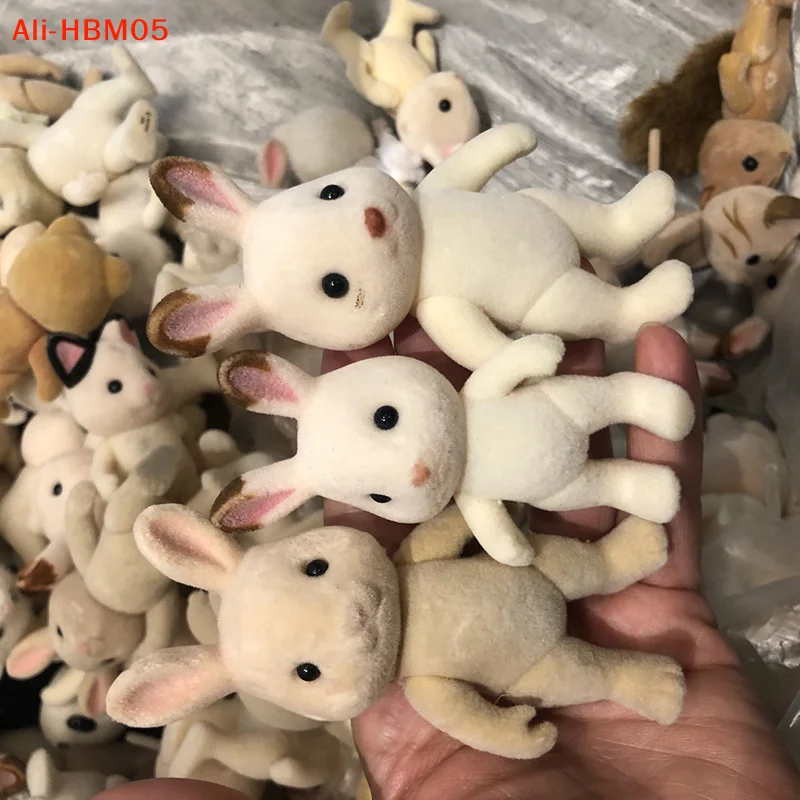 (HB05)1PC Forest Family Animal Figure Rabbit Bear Dog Flocked Shaggy Figurine Animal Model Toy For Kid Factory Defects