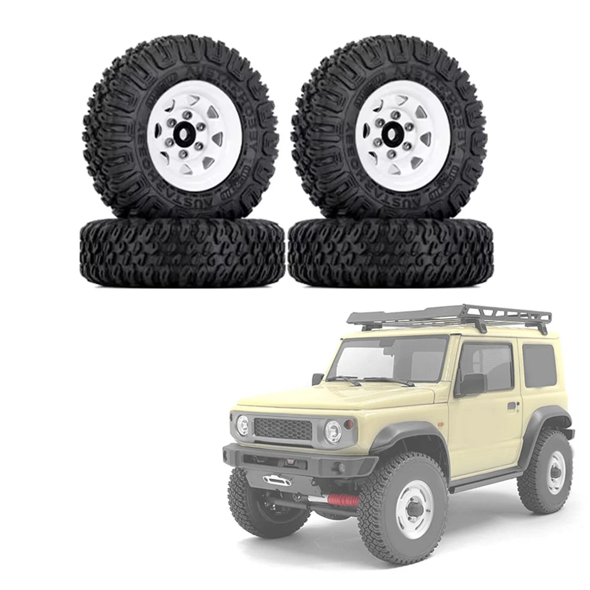 4PCS 85mm 1.55 Metal Beadlock Wheel Rims Tires Set for 1/10 RC Crawler Car Axial Yeti Jr RC4WD D90 TF2 Tamiya,A