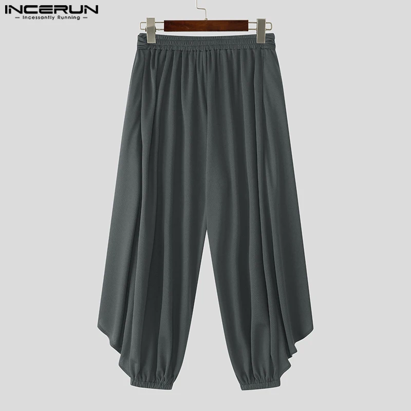 INCERUN мужские брюки, однотонные джоггеры с эластичной резинкой на талии, свободные повседневные брюки, мужская уличная одежда, модные длинные брюки нестандартной формы 2025, S-5XL