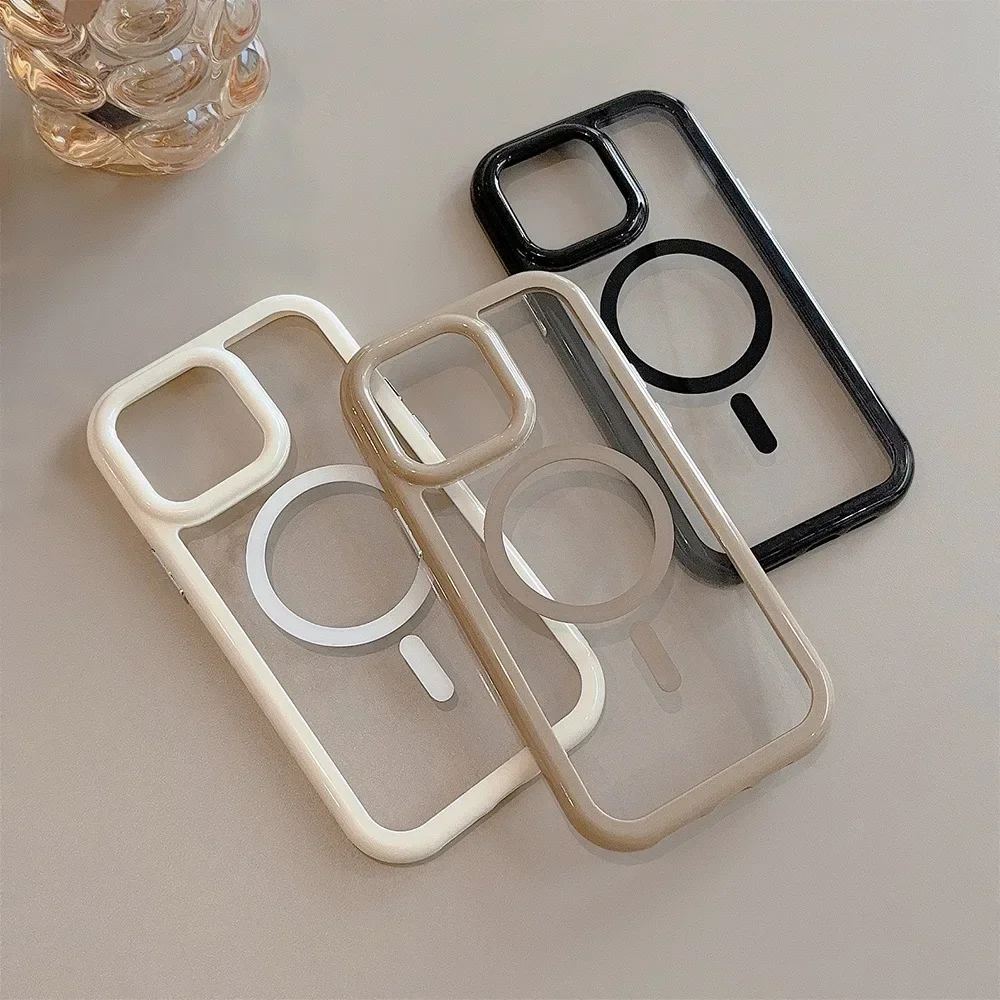 Phone Case For iPhone 16 15 14 13 12 11 Pro Max Plus Luxury Cute Cream Cases for Magsafe Magnetic Wireless Charge Clear Cover