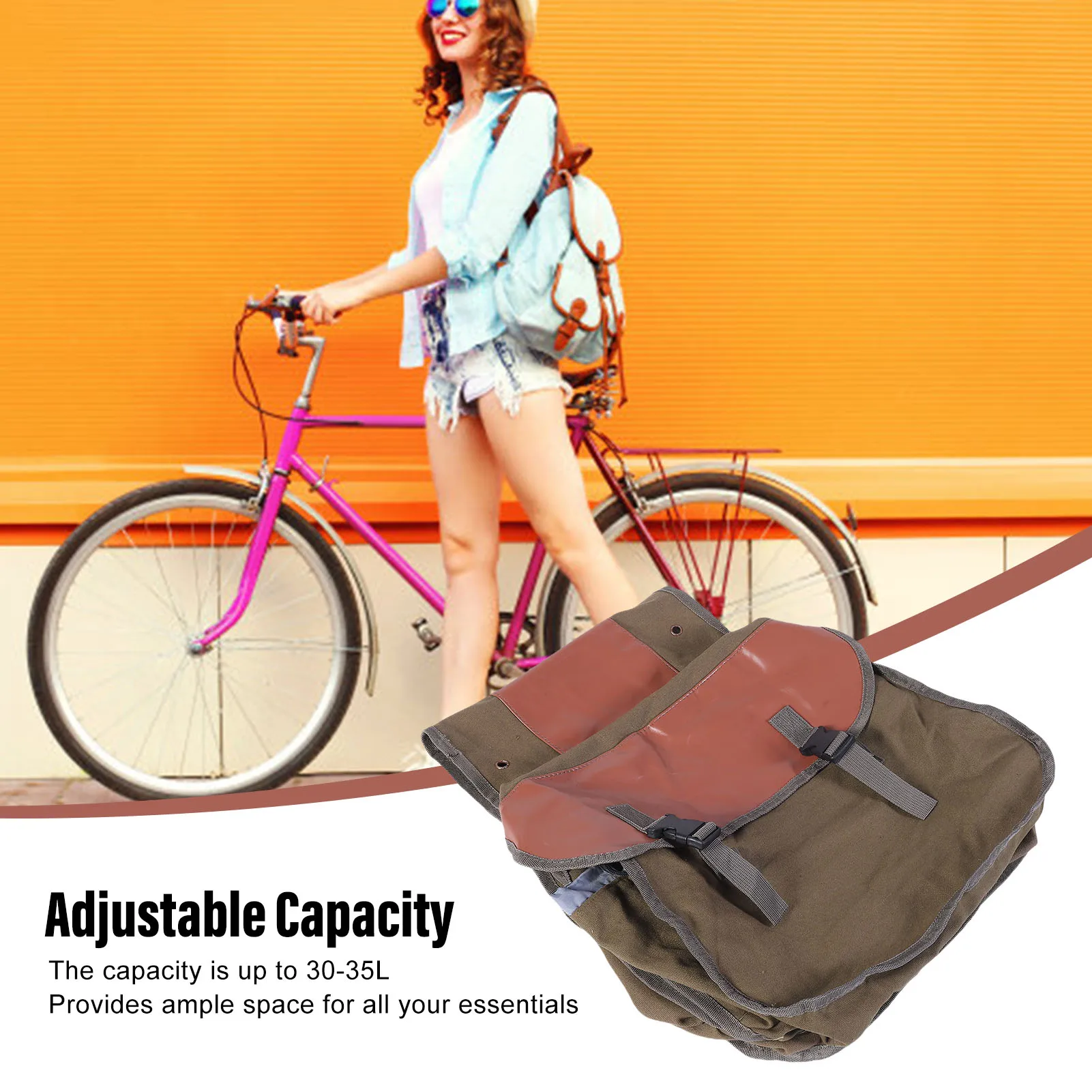 자전거 후면 랙 가방 30-35L 조절 가능한 용량 49KG 하중 지지 반사 포켓 탑 캔버스 자전거 가방 장거리 라이딩용