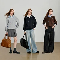 TOYOUTH Women Sweatshirt 2025 Autumn New Denim Flower Embroidery Fake Two Piece Splicing Turn Down Collar Cotton Casual Pullover - Image 5