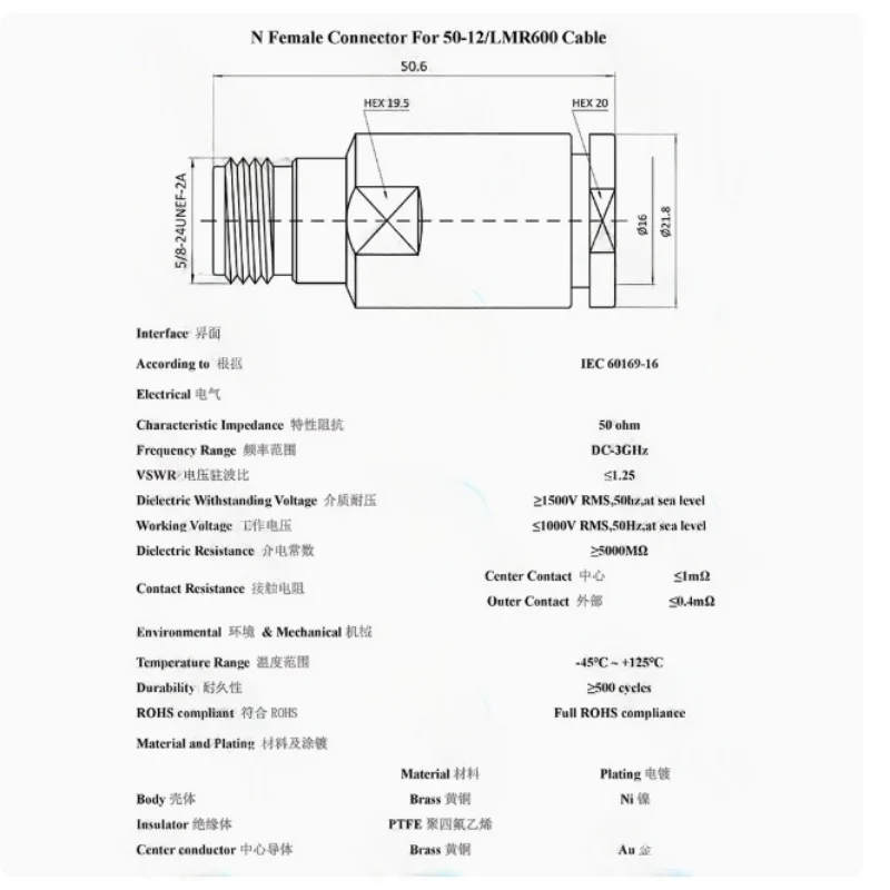 1pc  N Female screw type connector for CNT600 LMR600 Cable RF Coaxial Adapter converter N-K-12