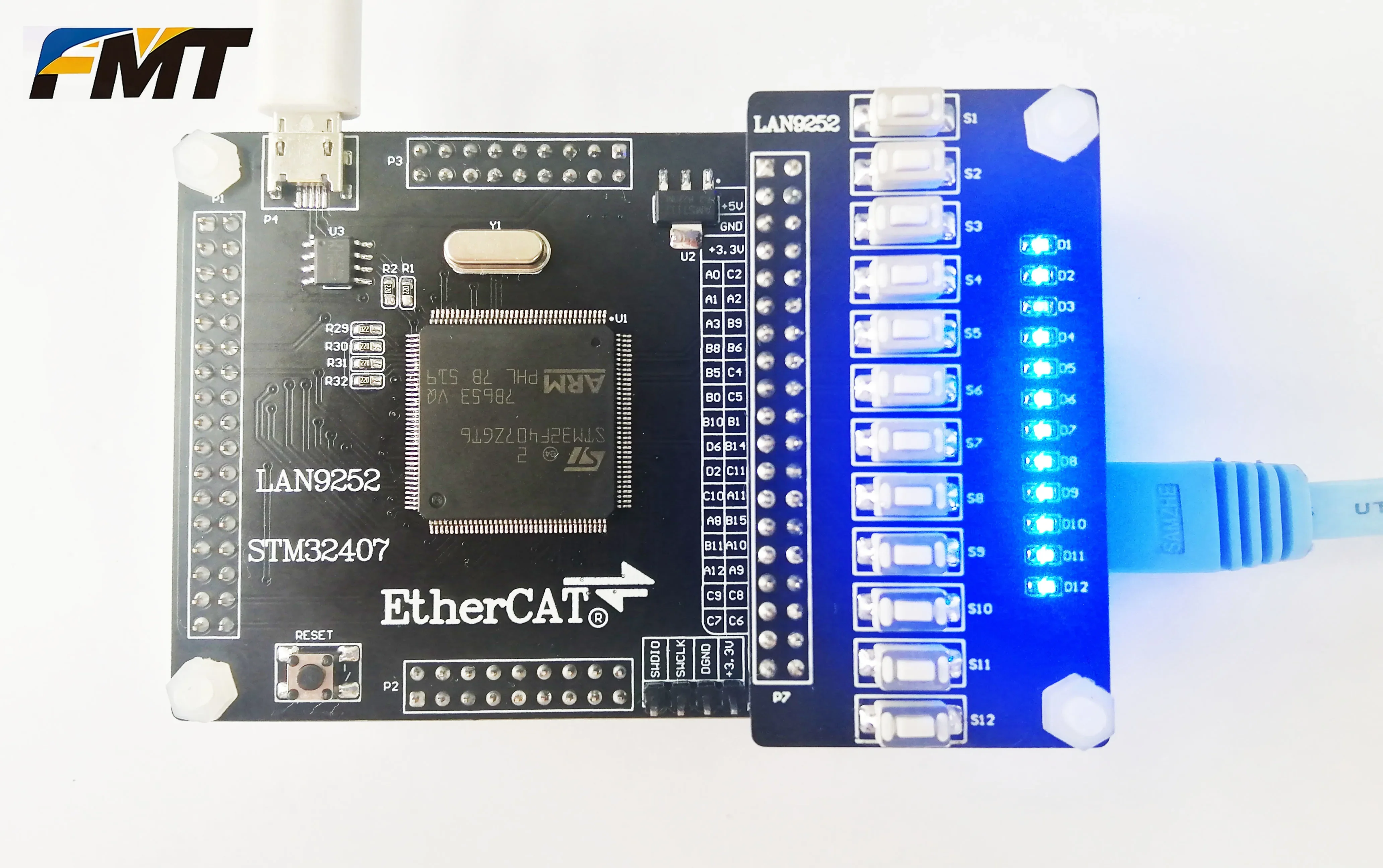 FMT .LAN9252 Slave LAN9252 Development Board EtherCAT Slave 32IO CIA402 STM32407 STM32F407ZGT6+LAN9252 architecture