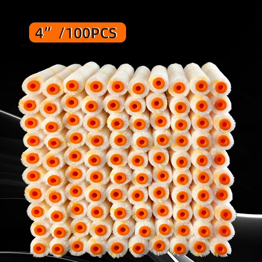 

Lint Free 4" Mini Thumb Paint Roller Set Small Corner Edge Repair Roller Brush for Wall Paint Latex Coating 100Pcs