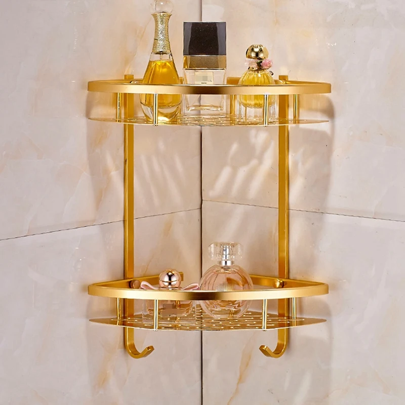 4X Bathroom Gold Shelf Shower Wall Mounted Corner Basket Shampoo Storage Wall Bathroom Shelf