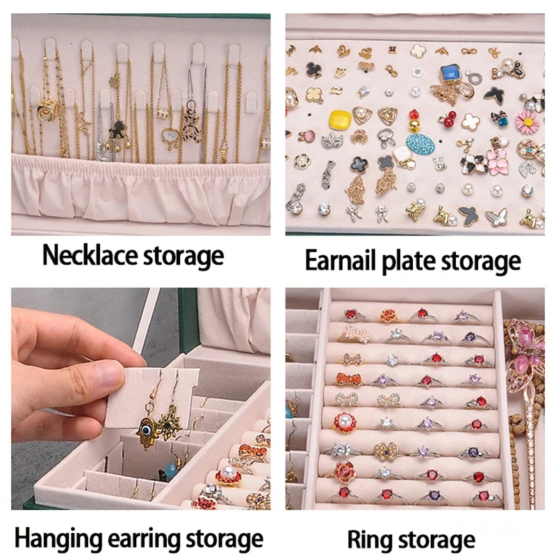 Portable Jewelry Box Large Capacity Jewelry Organizer Display Jewelry Case Button Leather Storage Zipper Jewelers Joyero
