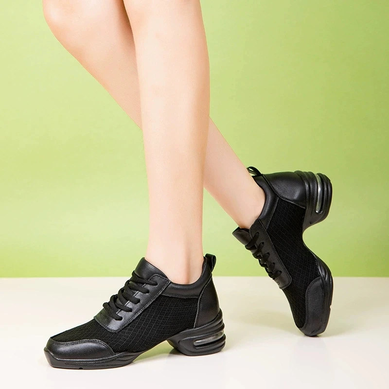 Women Dance Sneakers Air Cushion Jazz Dancing Shoes Breathable Mesh Lace‑Up Comfort Platform Dance Footwear For Ladies Practice