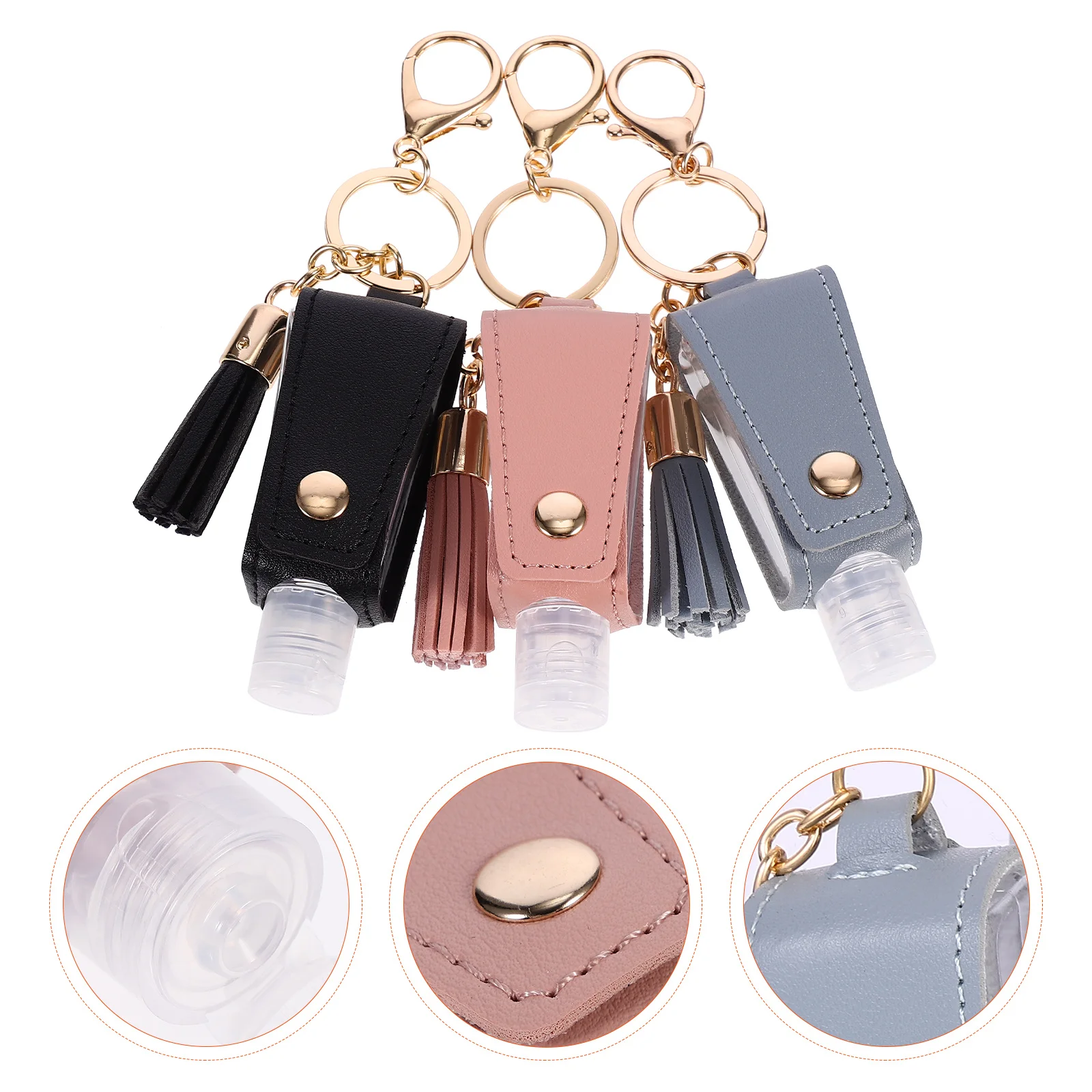 

3pcs 30Ml Portable Empty Travel Bottles Key Chain Hand Holders Tassel Decor Soap Lotion Toiletry Bottle