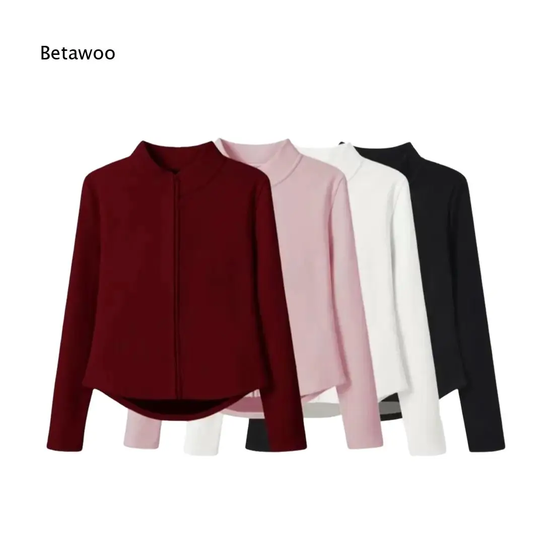 Women Stand Collar Zip Up Jacket Slim Fit Thermal Warm Inner Top Yoga Outfit Coat For Autumn And Winter Daily Activity And Casu