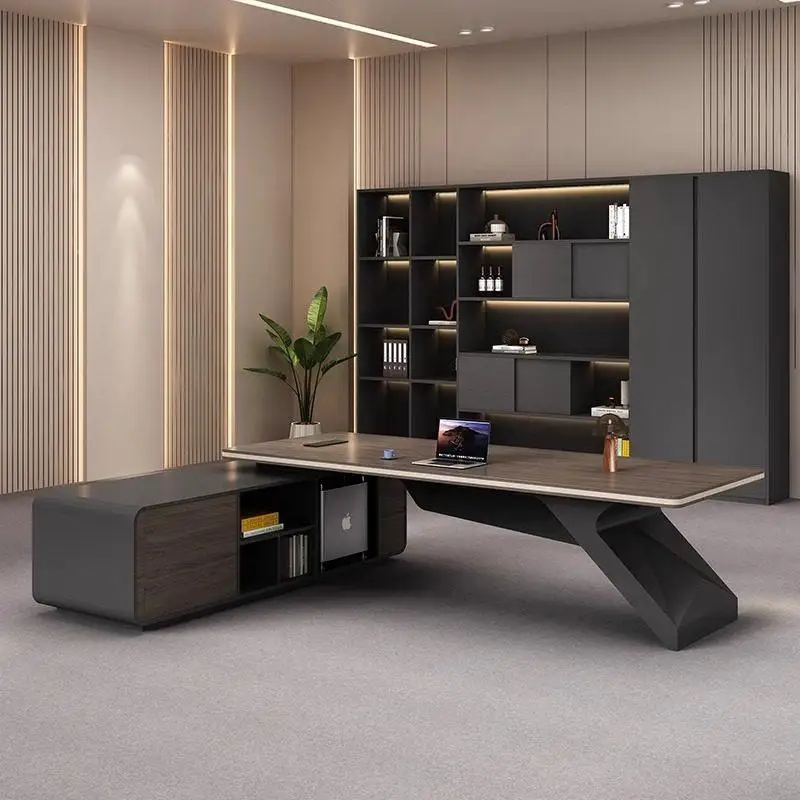 

180 200 220 240 260 280 300 320cm Modern Luxury office table With side cabinet Room desks escritorios de habitación furniture