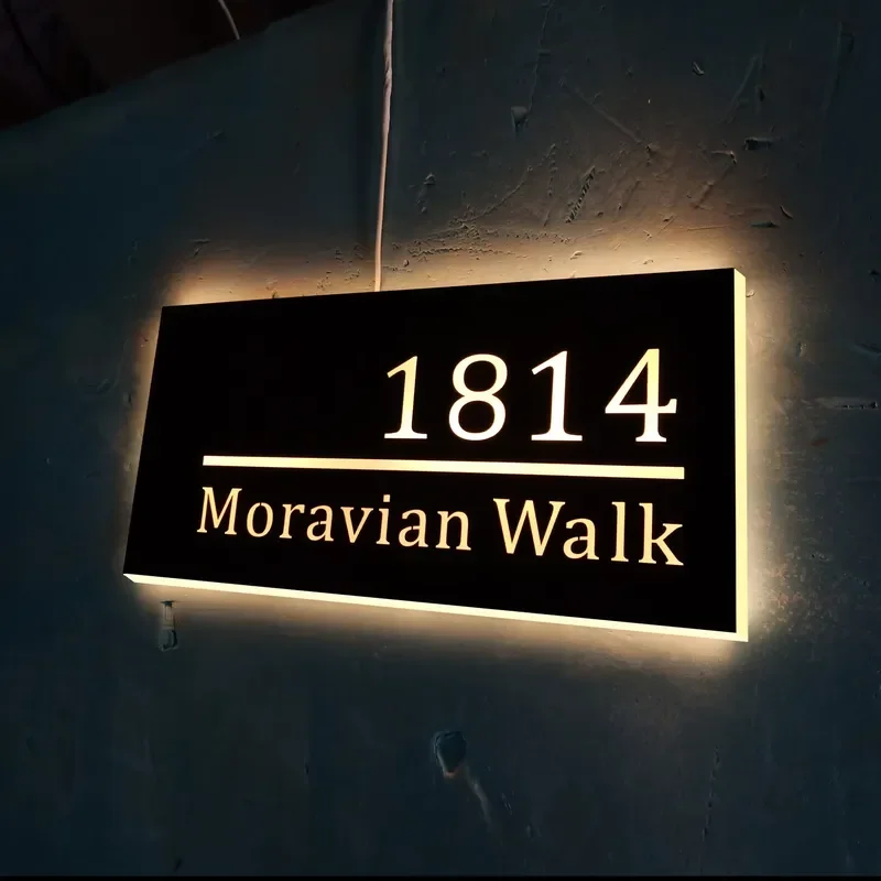 Cross-border Hot Sale House Number LED Stainless Steel Door Number logo Back Light Black Steel Crystal Bottom Luminous
