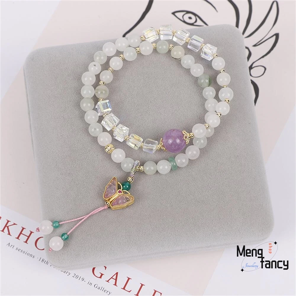 Tianshan Cui Cadena de mano colgante de mariposa, pulsera de Jade doble, joyería fina de lujo, Retro literario chino, doble círculo, 6mm, nuevo