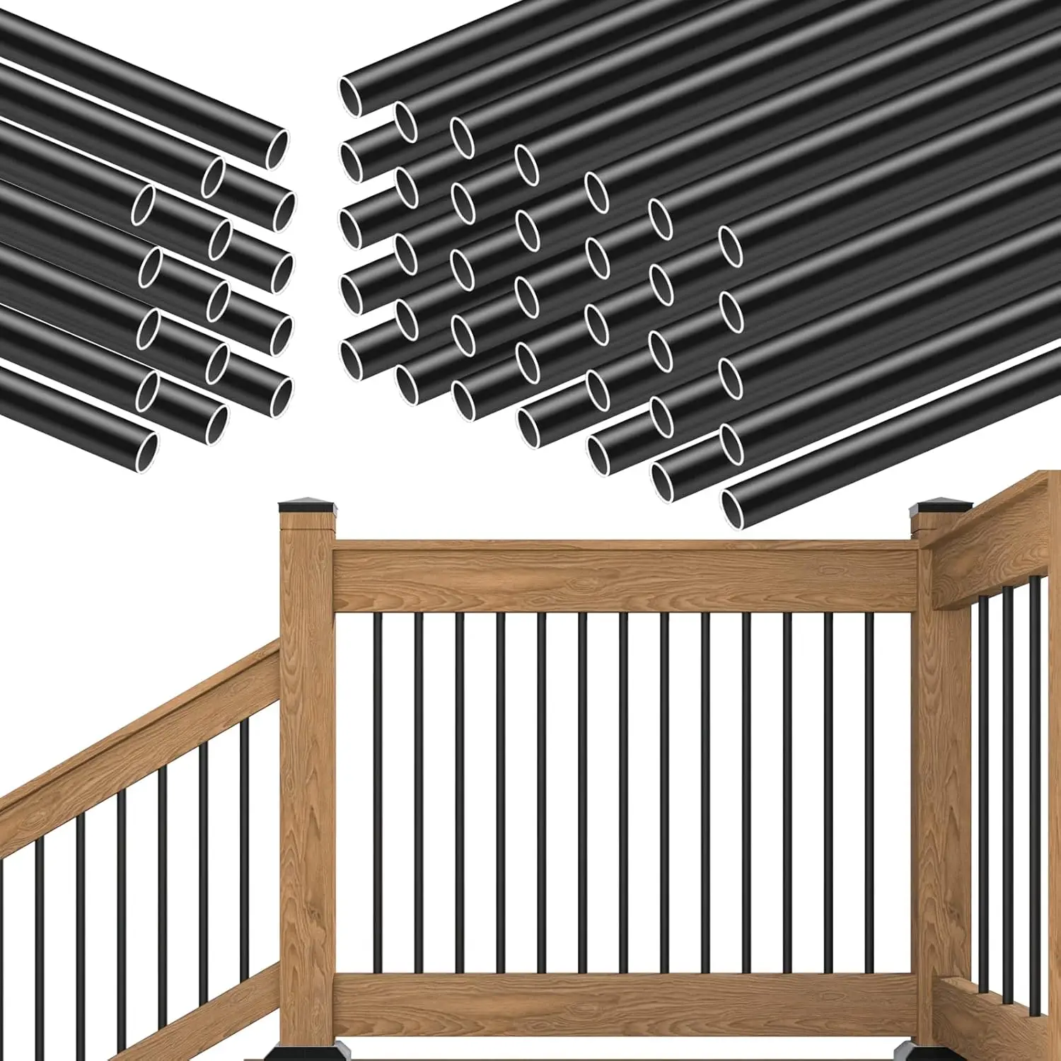 Balaustre per ponte in alluminio da 36 pollici, ringhiera rotonda nera per scale, portico, mandrini per scale, diametro 3/4", cavo per legno e composito