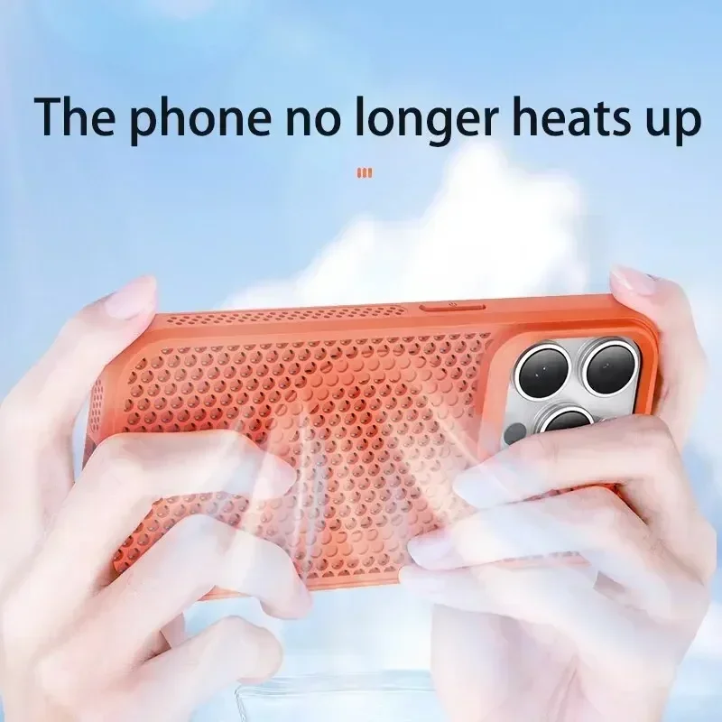 Funda de teléfono con disipación de calor y refrigeración para iPhone 16, 15, 14, 13, 12, 11 Pro Max Plus, cubierta magnética trasera dura transpirable para Magsafe
