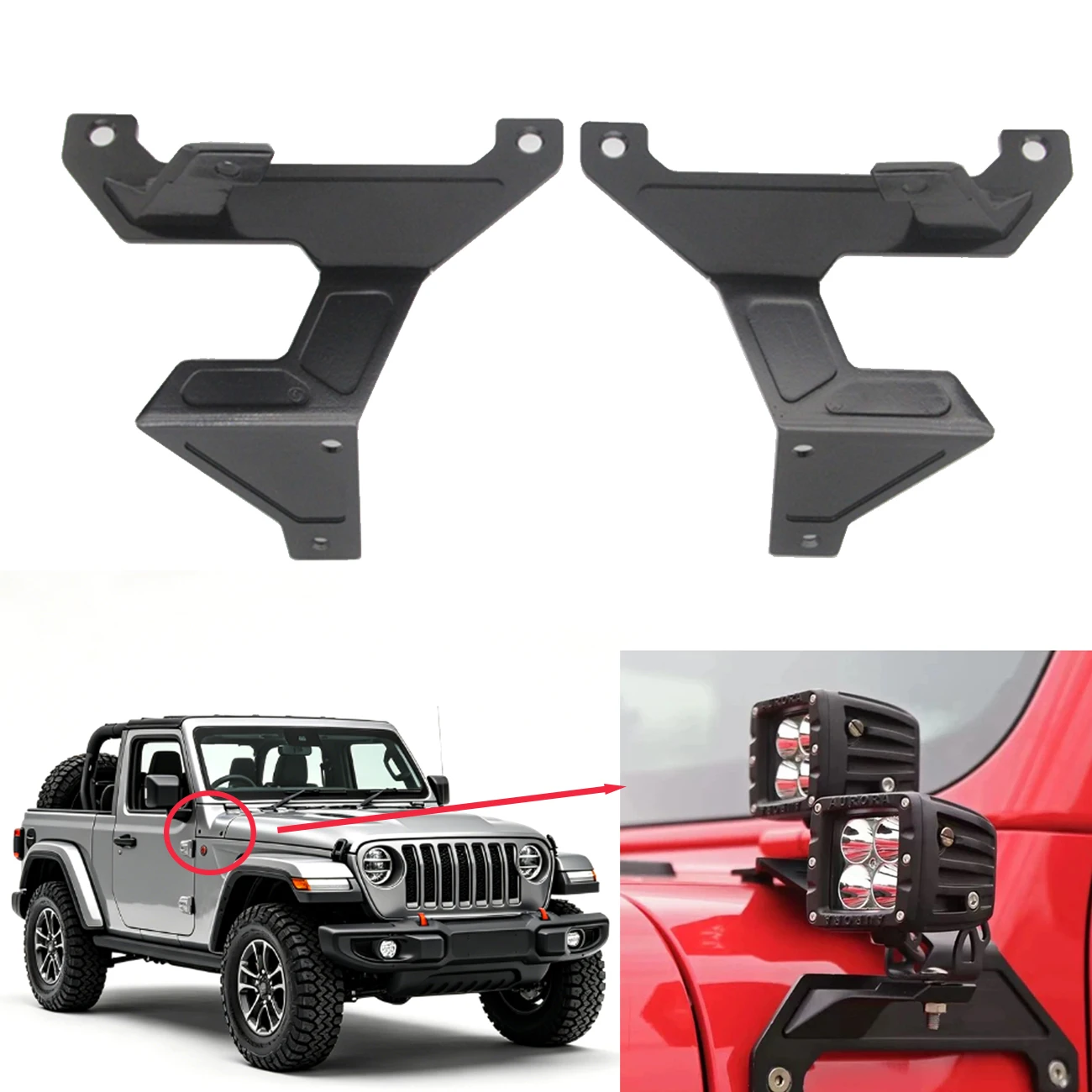For Jeep Wrangler JL 2018-2022 2023 Dual A-Pillar Light Mount Windshield LED Light Mounting Brackets Off-Road Light Bar Brackets