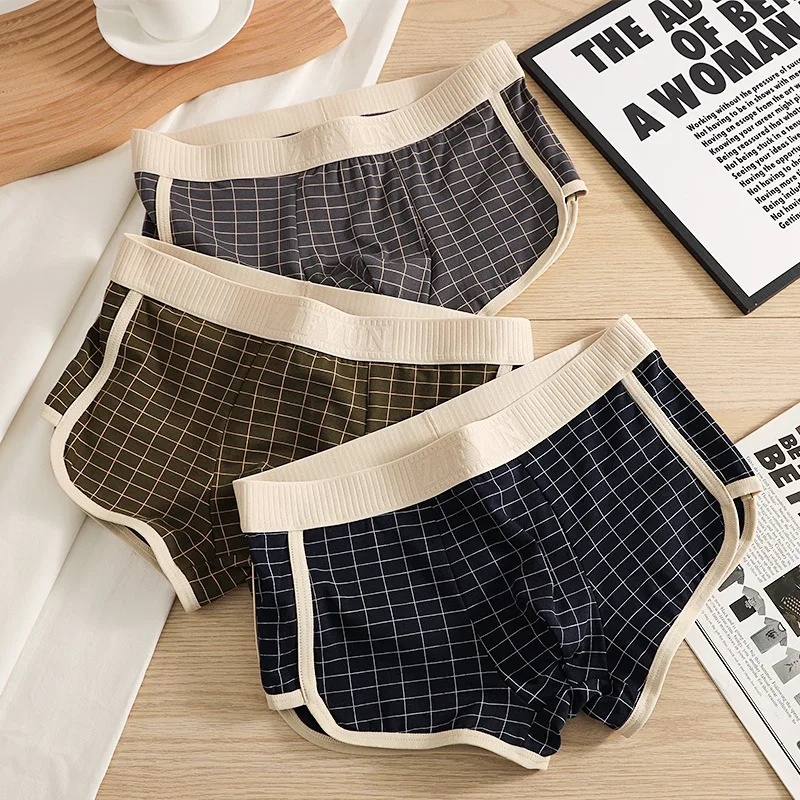 

3pcs Men's Underwear Cotton Plaid Boxers Shorts Men Underpants Comfortable Sexy Underwear Sports Boxer Shorts Boy Panties