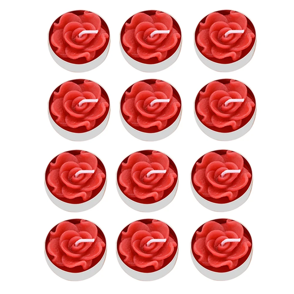 12 PCS Party Decoration Candles Floating Rose Flower Manual Red Smokeless