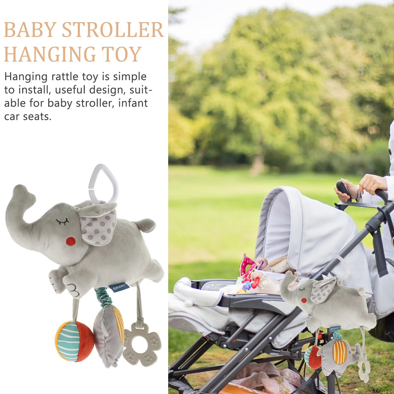 Baby Stroller Pendant Seat Soothing Music Bell Toy (elephant) Car Hanging Cart Toddler