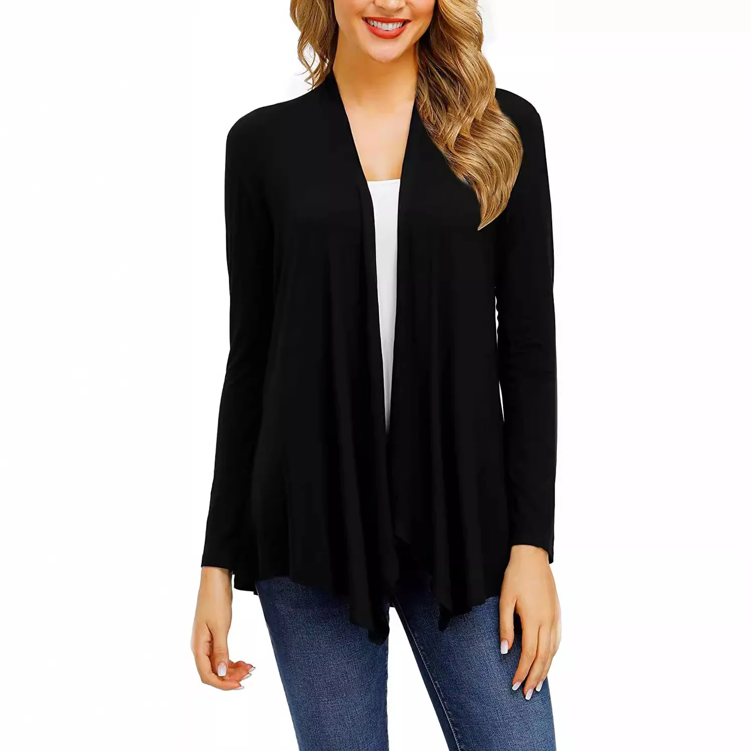 

2025 Women's Cardigan Top Long Sleeve Solid Color Thin Spring Autumn Simple Basic Comfortable Fabric T-shirt for Female