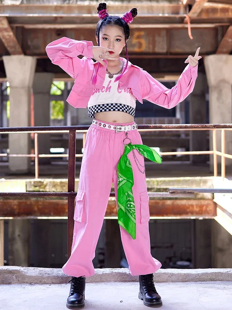 Roze Kpop Outfit Voor Meisjes Jazz Dance Performance Kostuum Hiphop Kleding Kids Concert Modern Dance Kleding Rave Wear Bl9661