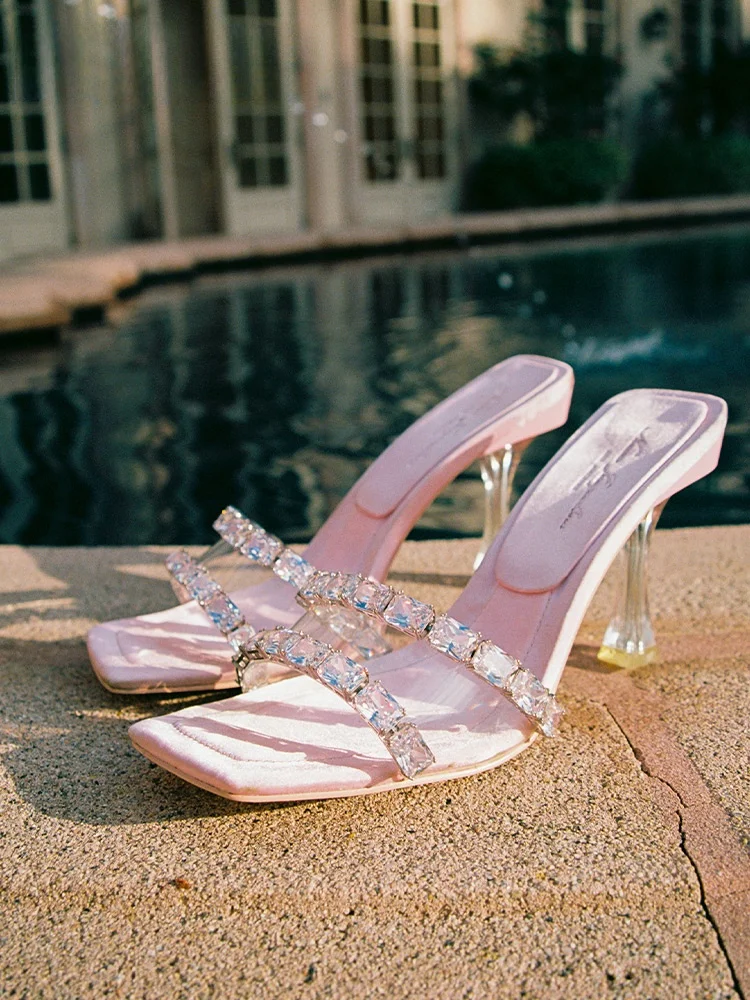 

Ele Nana Jacqueline High Heel Sandals Women's Luxury Par Faion Personali Design Satin Square Head Single oes