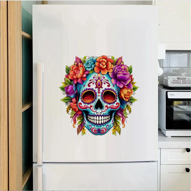 C219# Sugar Skull Wall Sticker Bathroom Toilet Decor Living Room Cabinet Refrigerator Home Decoration Decals