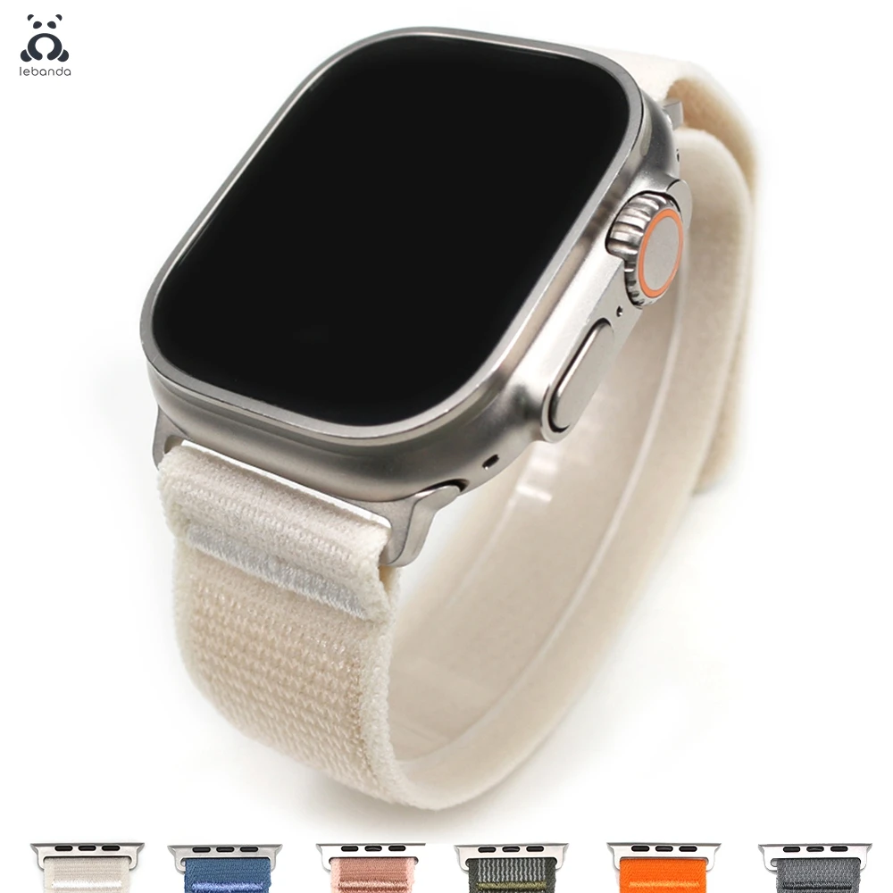 Ремешок Leband для Apple Watch Ultra 2 Series 9 8 7 6 SE, нейлоновый наружный кожаный браслет с застежкой-липучкой для iWatch