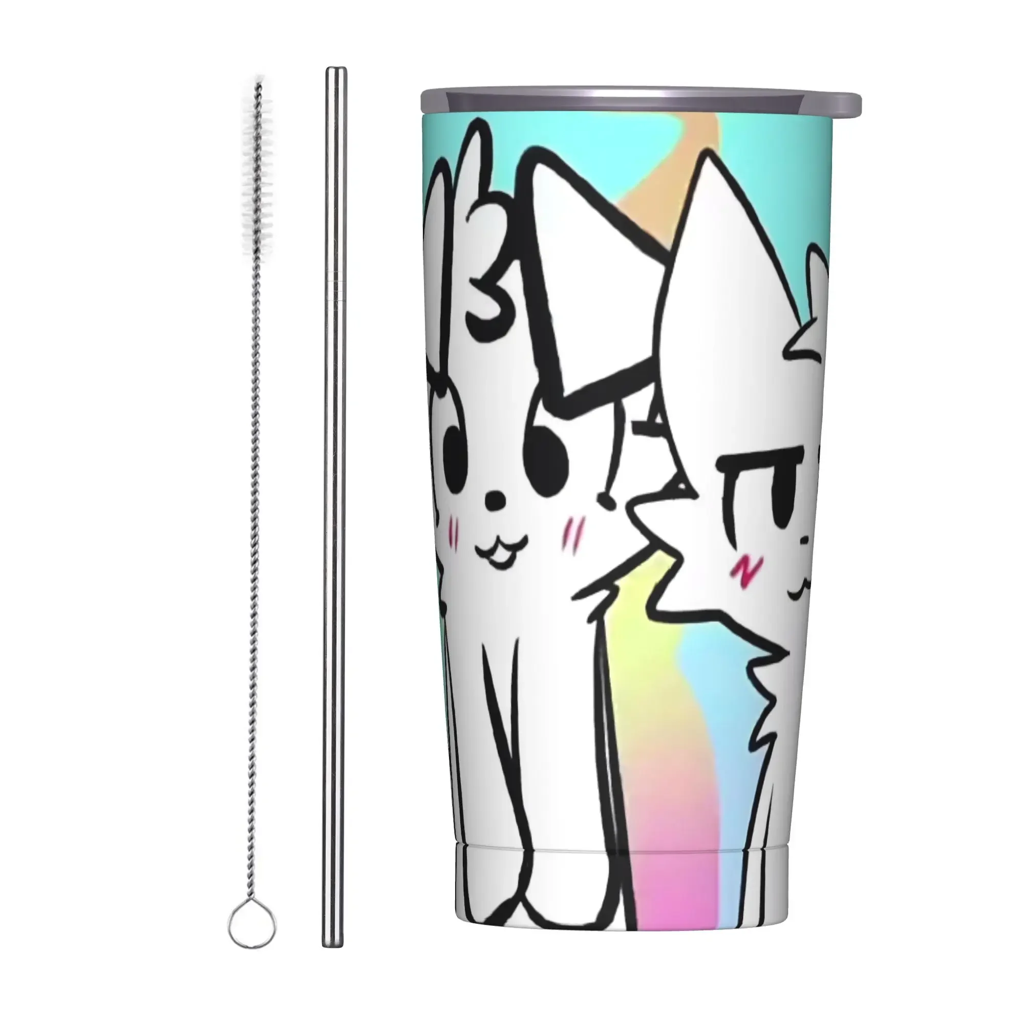 Boykissers Silly Cat Insulated Tumbler with Straws Cartoon Stainless Steel Coffee Mugs Outdoor Travel Spill Proof Cups, 20oz