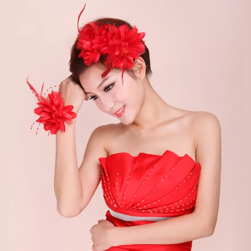 Women\'s Fashion Flower Feather Beads Corsage Hair Clip Bridal Hairband Bride Barrettes Hair Accessories For Party Dancing