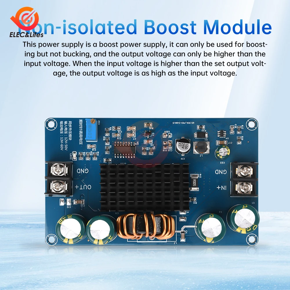 DC Boost Converter 300W 12A DC 12-50V to DC 13-60V Adjustable Regulated Power Supply Constant Voltage Current Charge Module