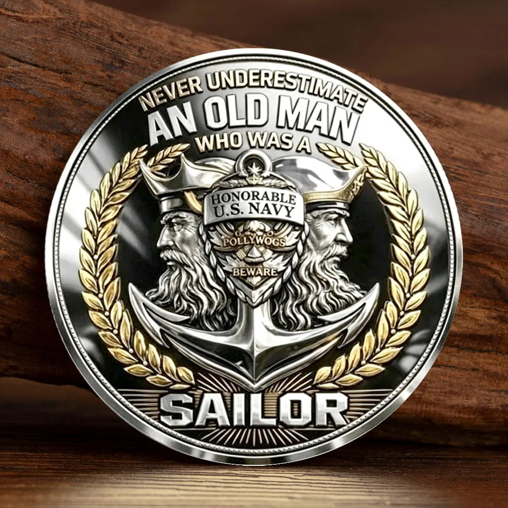 Gold-plated Commemorative Coin of The United States Navy Featuring A Turtle and A Nautical Compass Collection Purposes
