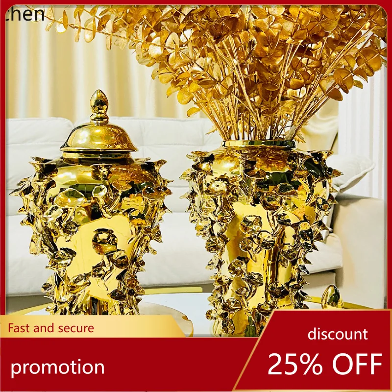 Hxl handcrafted pinched floral electroplated gold ceramic general jar - floral arrangement display