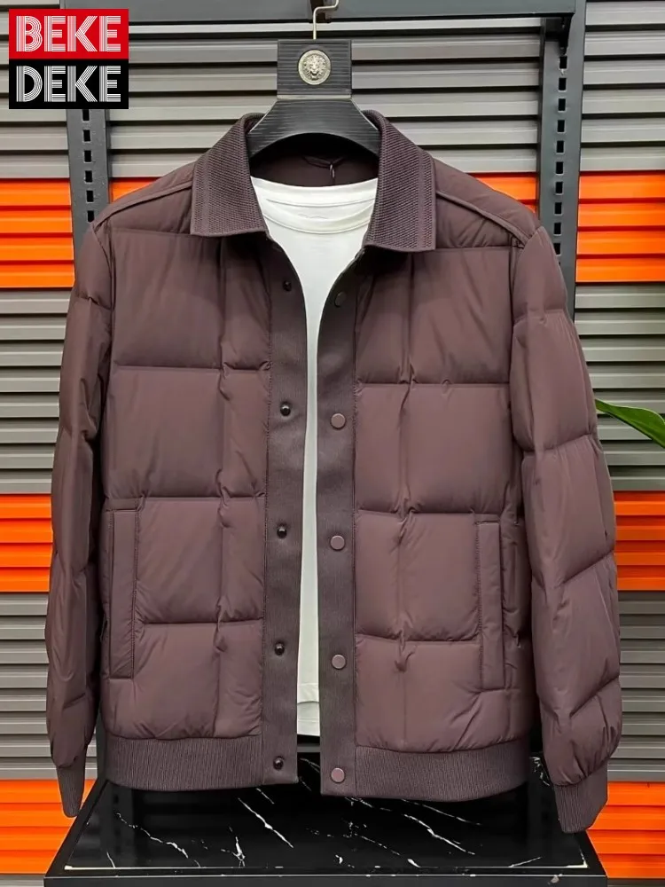 

Business Casual Turndown Collar Mens Down Jacket Single Breasted Autumn Winter Warm Casual Outerwear Fashion Office Work Coat