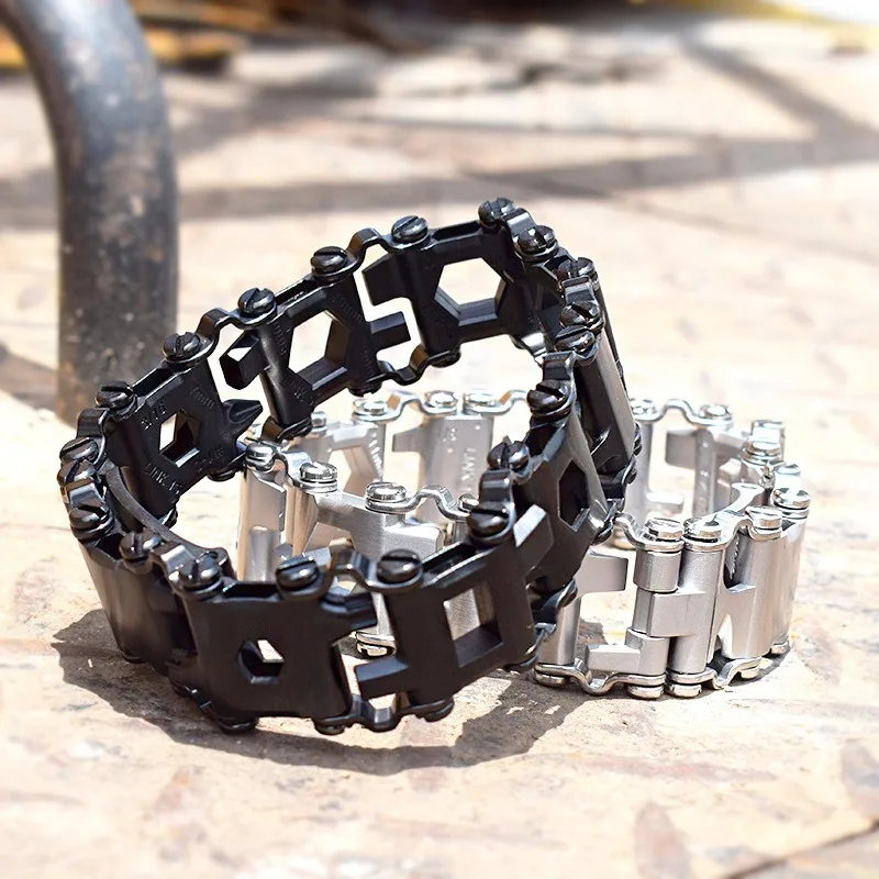 Imagem -03 - Pulseira de para Homens Braceletes Multi-ferramentas Kit de Ferramentas Manuais de Sobrevivência ao ar Livre Acessórios para Relógio 29 em Aço Inoxidável