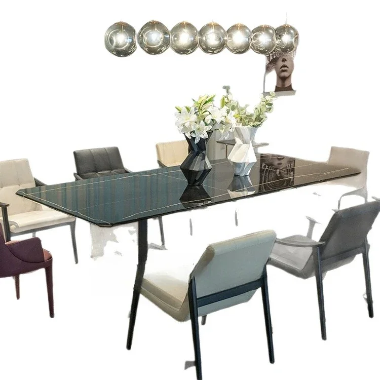 

High-end western restaurant marble rock slab dining table, rectangular table light luxury restaurant hotel
