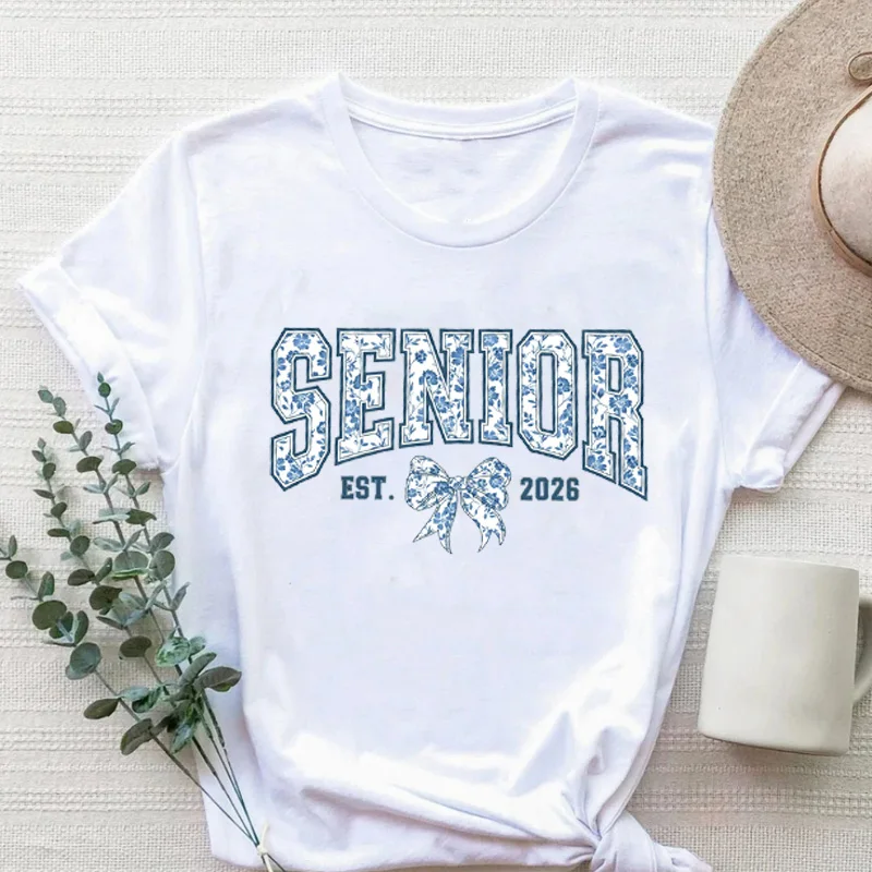 Senior Shirt Class of 2026 Blue Floral Senior 2026 T-Shirt Graduation Gift College Tee Aesthetic Clothes