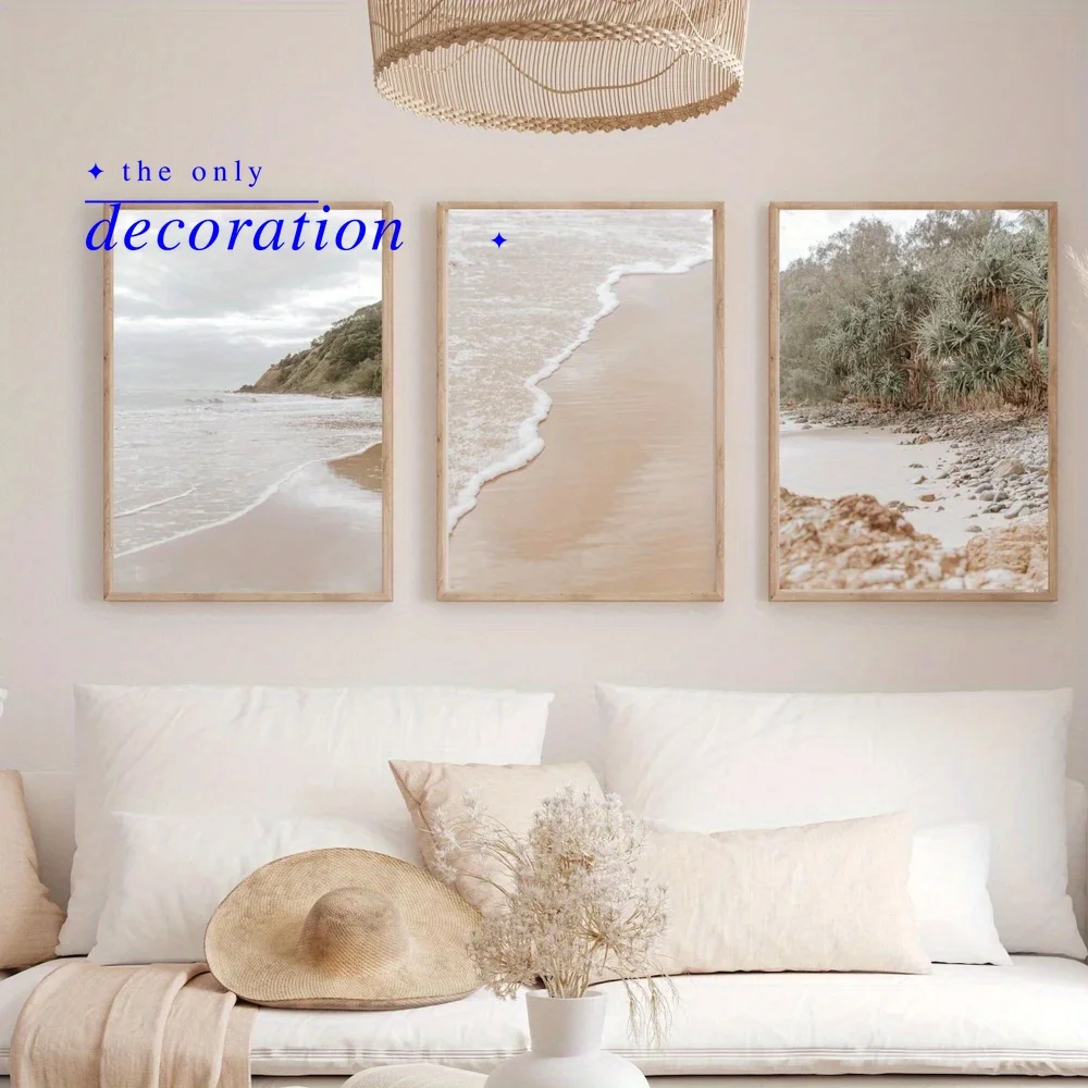 set of 3, coastal beach murals, beach house wall decor, nautical murals, boho living room, beach prints, bedroom wall art, be
