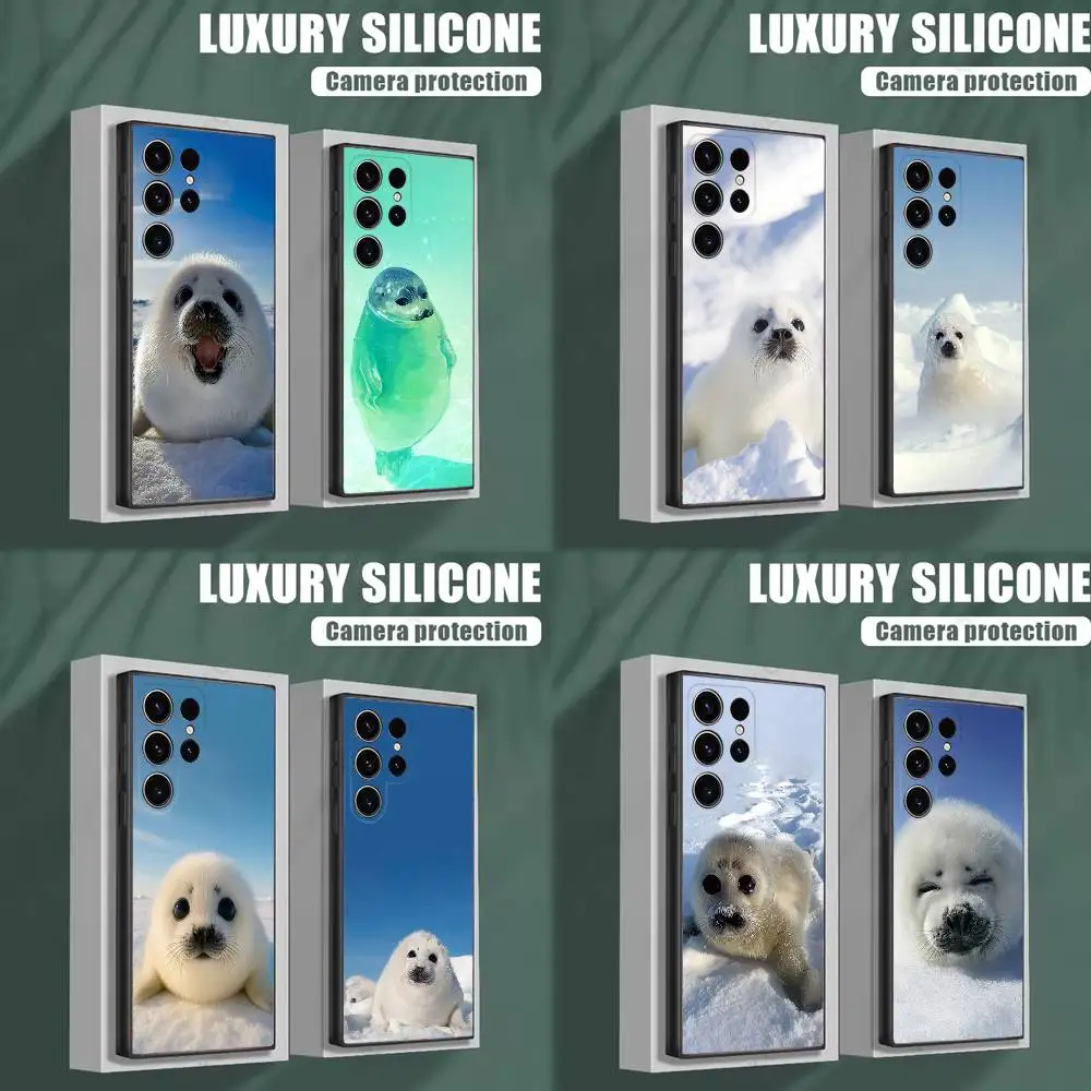 

Seal Animal Cute Phone Case For Samsung S25,S24,S23,S22,S21,S20,S10,Ultra,Plus,Lite,FE,Soft Silicone Black Cover