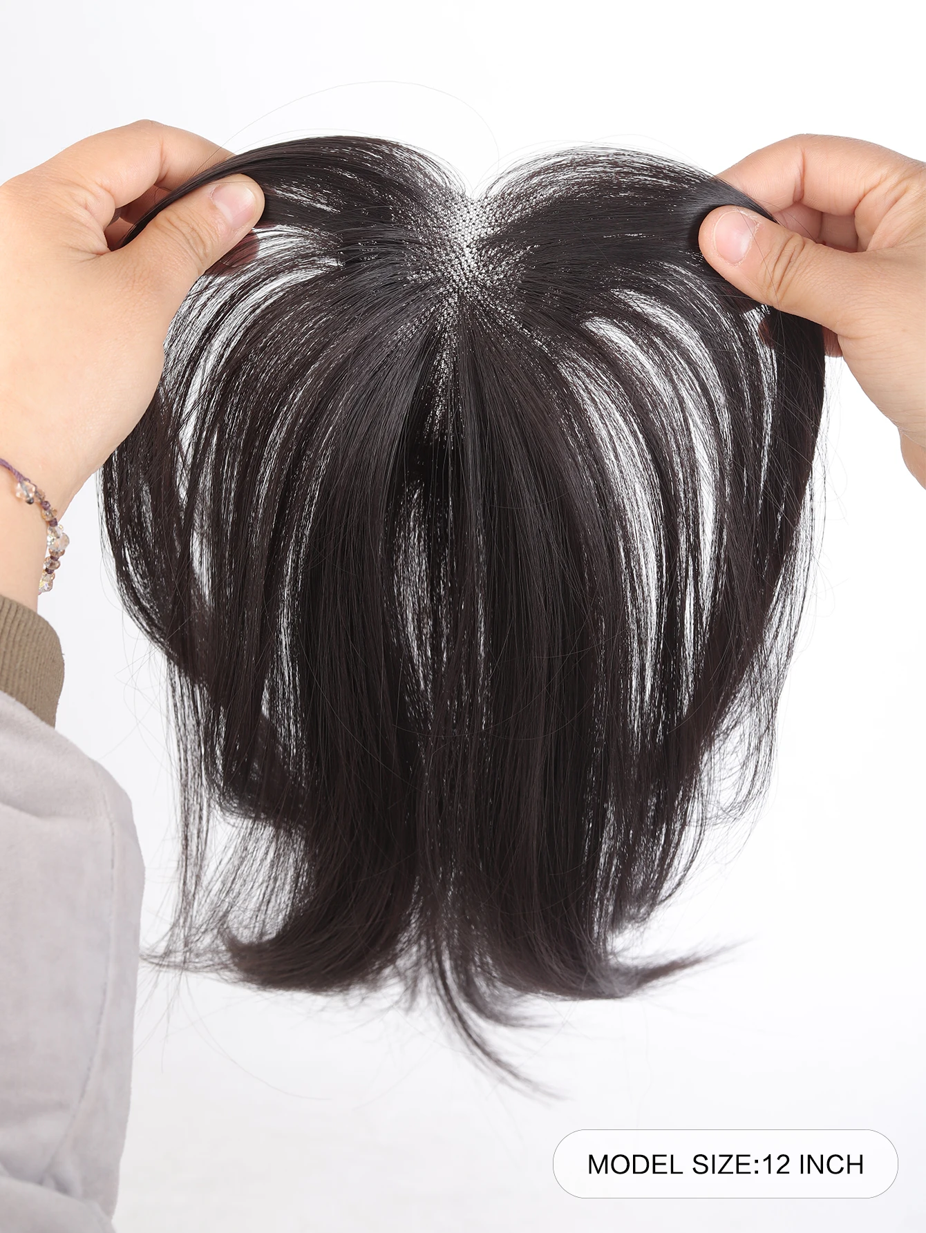 Synthetic Topper Natural Fake Fringe Invisible Clourse Hairpiece Clip-In Bangs Hairpiece Extension Hand Wove Bang for Women