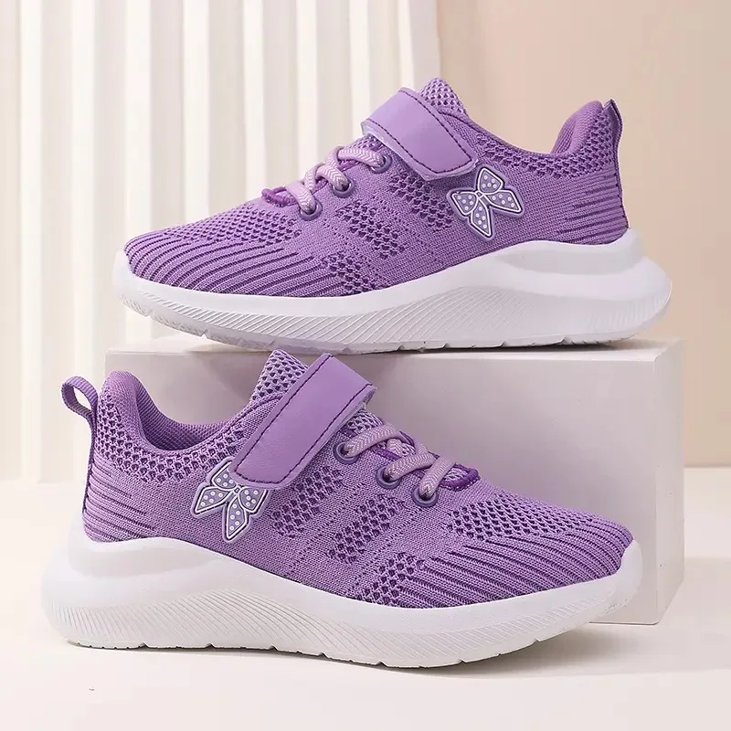 

Children's sports shoes, mesh running shoes, breathable princess-style flying woven anti-slip shoes, casual kids sneakers