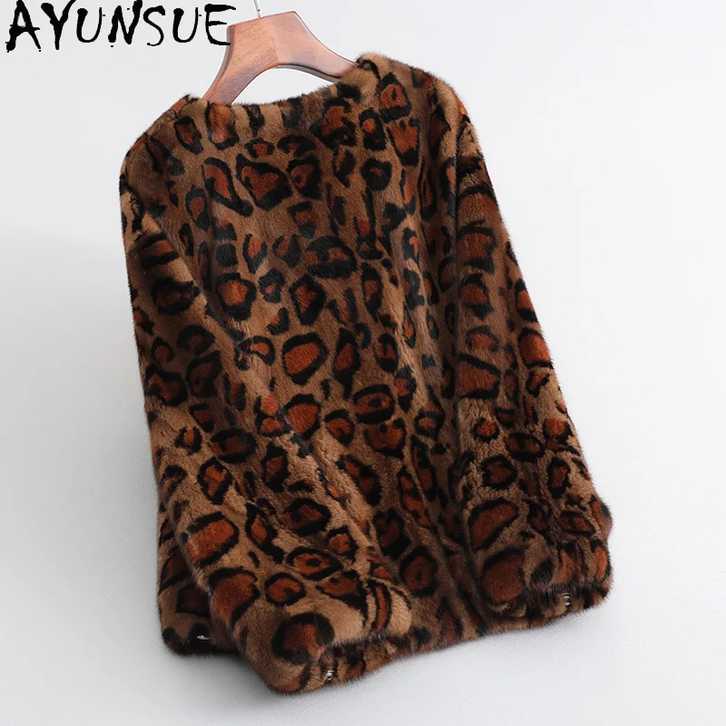 AYUNSUE Natural Mink Fur Jacket Woman 2025 V-Neck Fashion Whole Mink Fur Jackets for Woman Clothes High Quality Abrigo Mujer