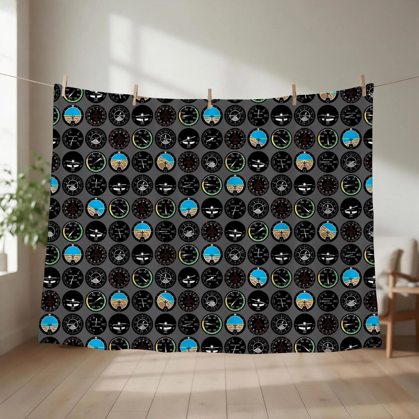 Flight Instruments Throw Blanket couch cozy soft plush fuzzy picnic outdoor blanket