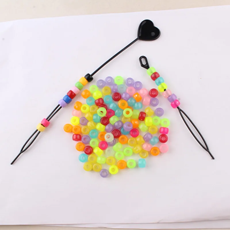 10-50Pcs Colorful Pony Beads Big Hole Luminous bead with the Beading tool For Kids Dreadlock Braid Hair Tool Styling Accessories