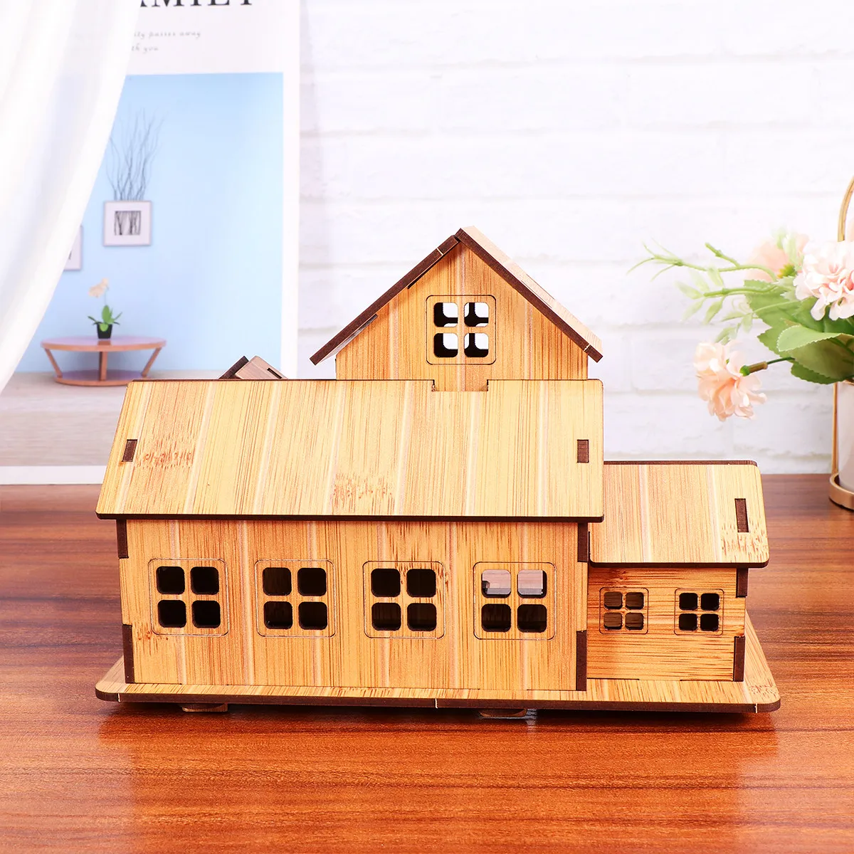 

Деревянный домик-конструктор DIY - развивающий подарок для детей, декор для дома, офиса, спальни, настольное украшение, имитация бамбука