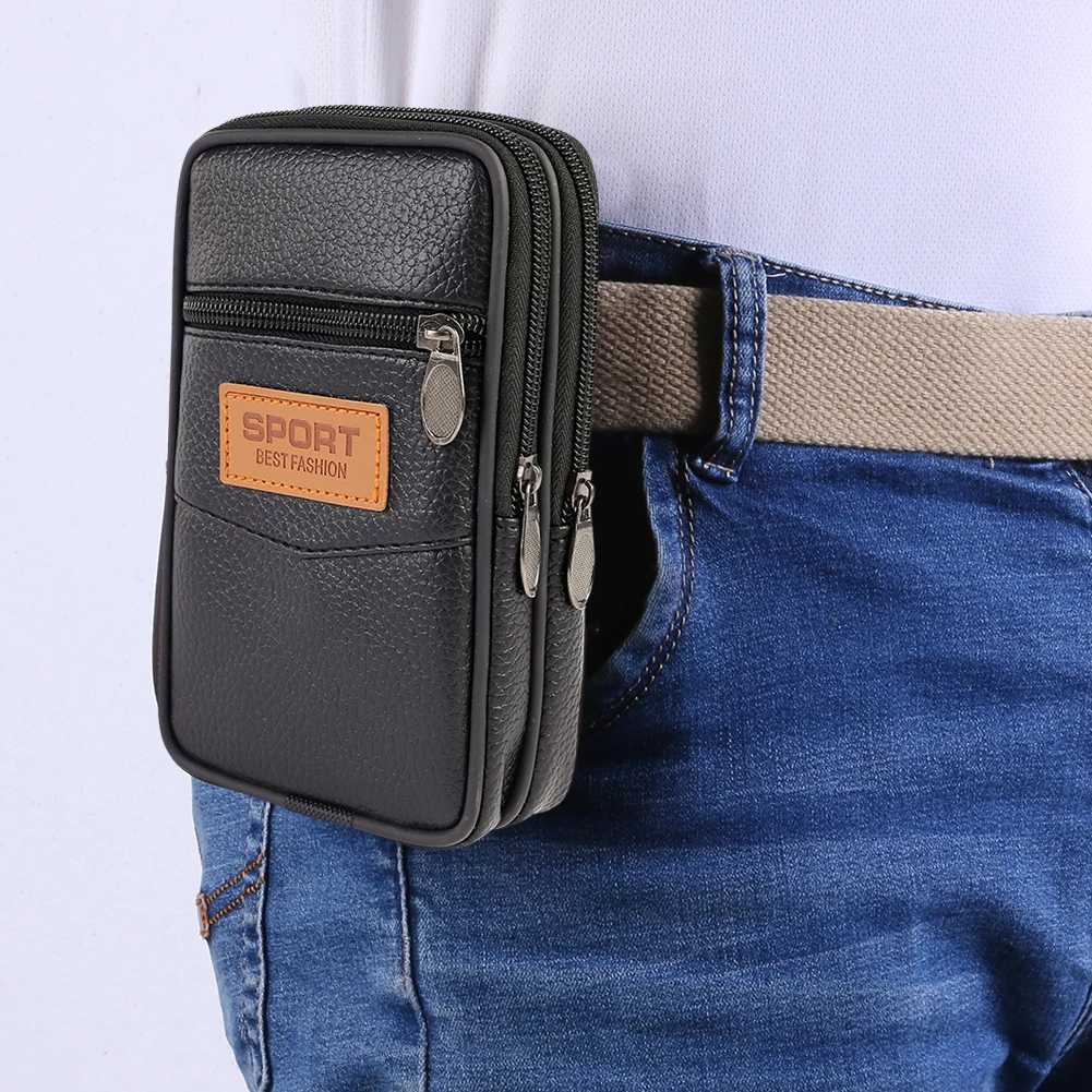 Outdoor Men Fanny Waist Bag PU Small Mobile Phone Purse Pocket Belt Bum Pouch