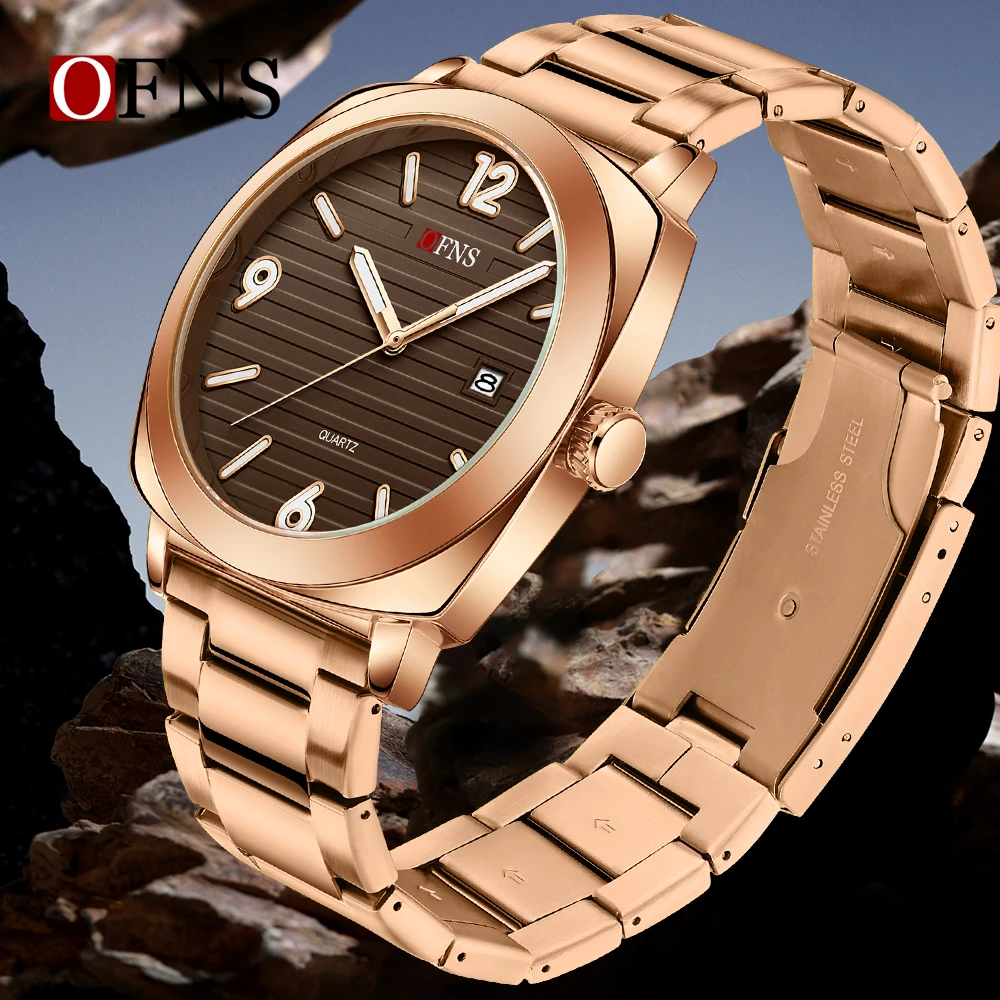 OFNS 신상 1618 패셔너블 슬림 남성 쿼츠 시계 방수 야광 싱글 캘린더 심플 캐주얼 남성 쿼츠 시계 2025